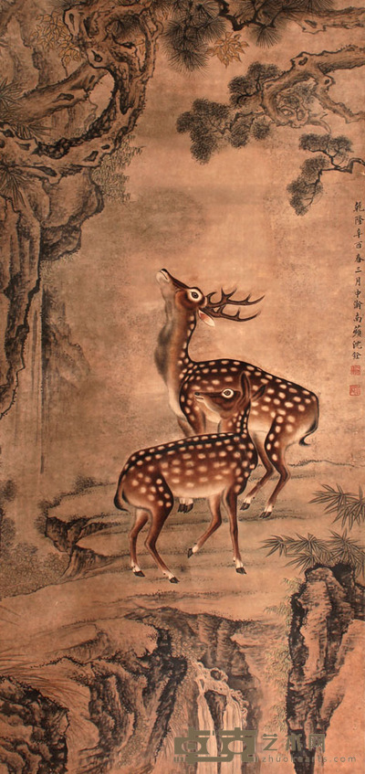 沈铨 鹿立轴 132×63