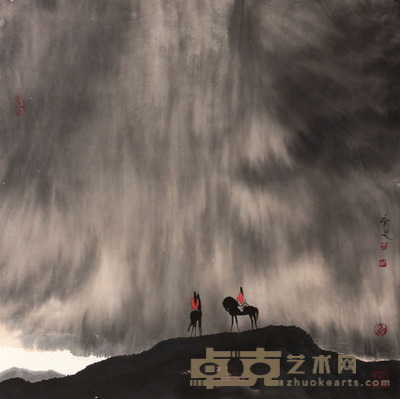 白庚延 山水人物立轴 68×67