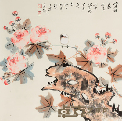 贾广健 花鸟立轴 69×69