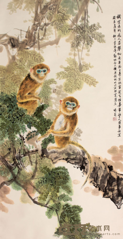 曹俊义 猴立轴 129×65