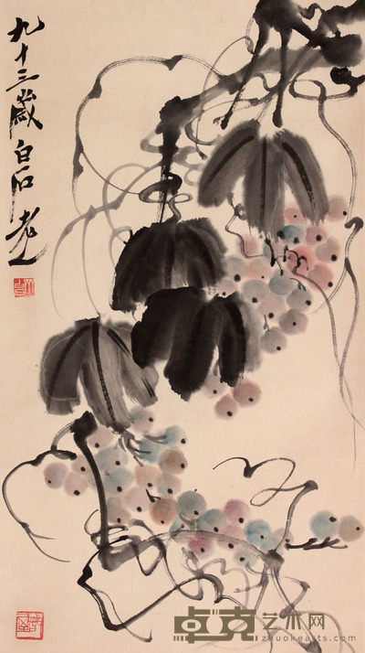 齐白石 葡萄立轴 68×39