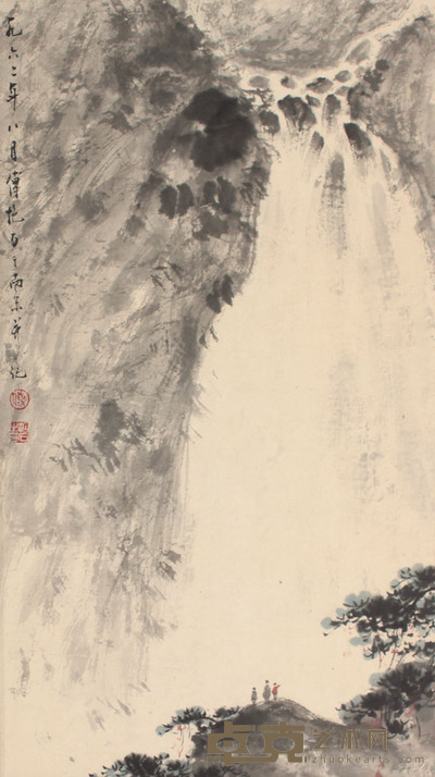 傅抱石 山水人物镜框 44×24