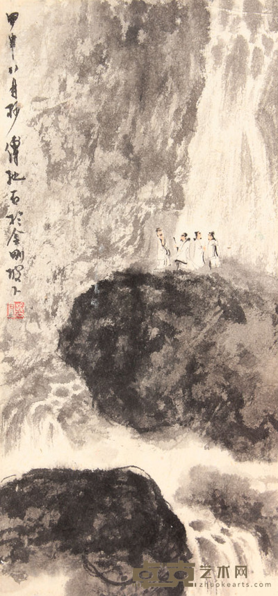 傅抱石 山水立轴 25×12