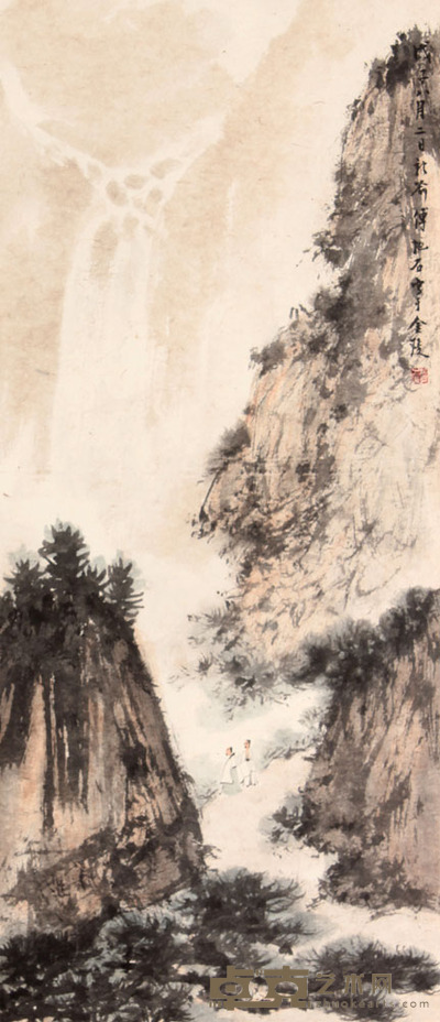傅抱石 山水人物立轴 58×25