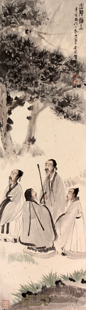 傅抱石 山水人物立轴 104×29