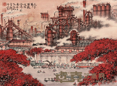 宋文治 魏紫熙 山水立轴 33×45