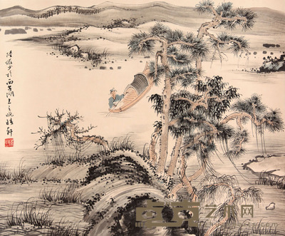 陆俨少 山水人物立轴 41×48