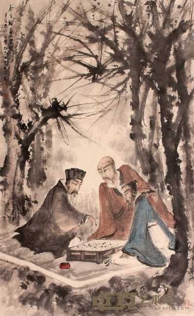 傅抱石 对弈立轴 96×60