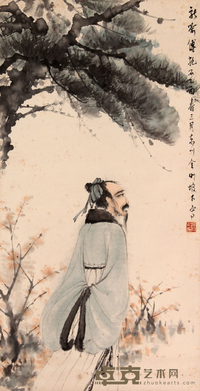 傅抱石 松下高仕立轴 85×44