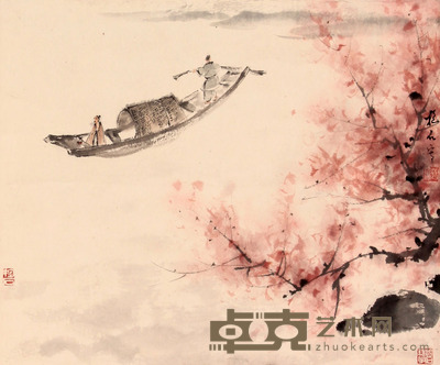傅抱石 山水人物立轴 30×36