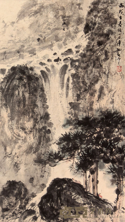 傅抱石 山水人物立轴 46×26