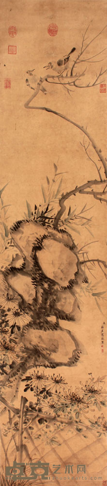张若霭 花鸟立轴 37×16