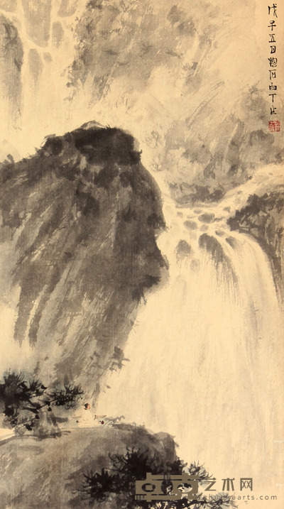 傅抱石 山水人物立轴 43×24