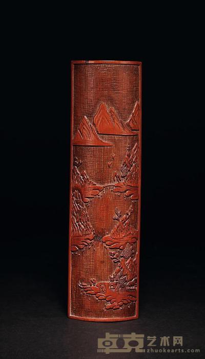 竹雕溪山行旅臂搁 长22.1cm