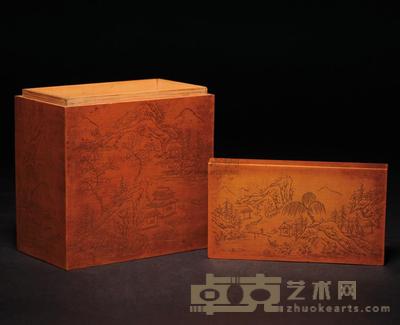 竹簧雕山林深处有人家木盒 10.5×10.7×6.0cm