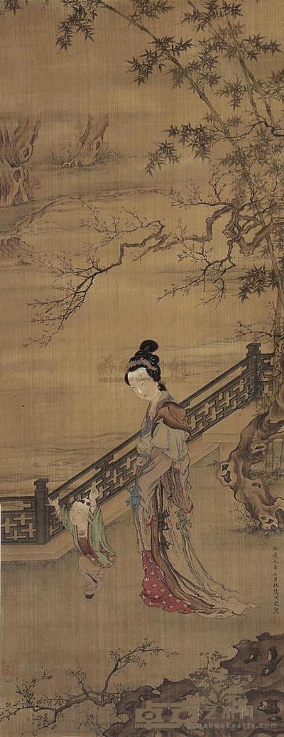 仇珠 隆庆元年（1567）年作 其乐融融 立轴 105×39.5cm