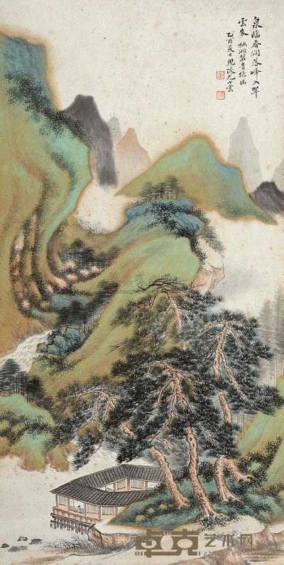 尤小云 青绿山水 镜框 71×34.5cm