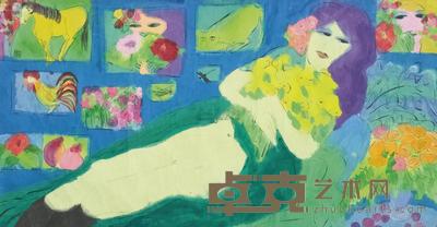 丁雄泉 约80年代作 仕女侧仰图 127×245.1cm