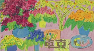 丁雄泉 1990年作 花花世界 97×178cm