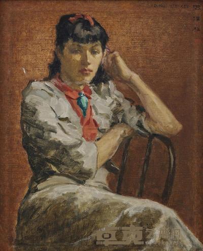 伍泽枢 1940年作 红衣淑女 56×46cm