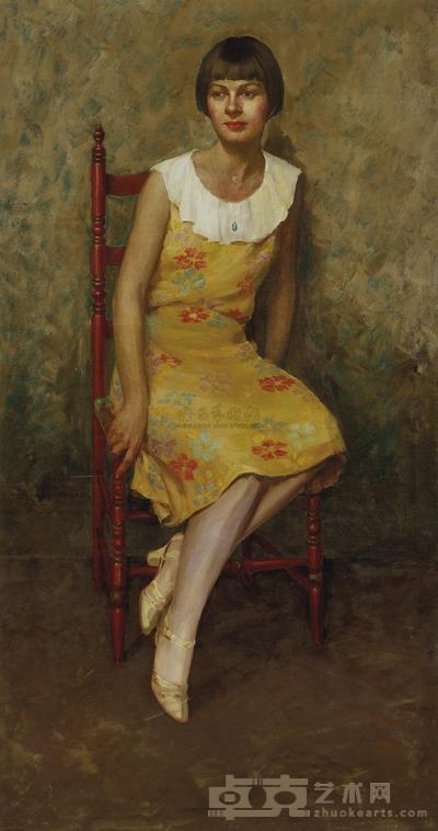伍泽枢 穿黄花裙的少女 153×81.5cm