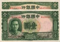 民国二十五年（1936年）中国银行德纳罗版壹圆共2枚