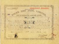 1909年香港Wilks and Jack，Limited（威廉·杰克公司）股票