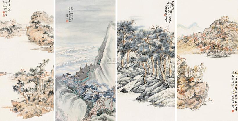 杨雪玖 等 山水 （四件） 立轴