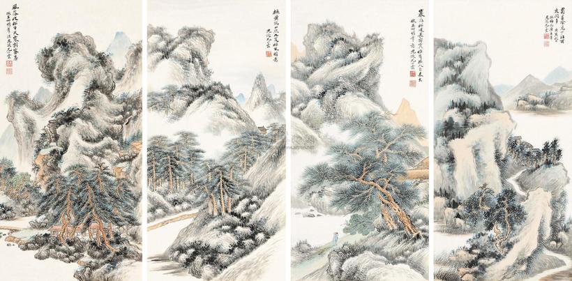 尤小云 山水 （四件） 镜片