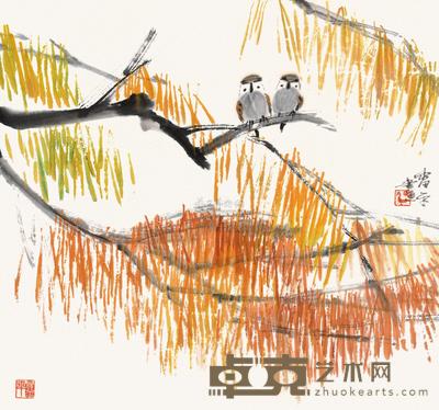 张雷平 双雀 镜片 44×48cm