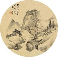 顾沄 山水 团扇片