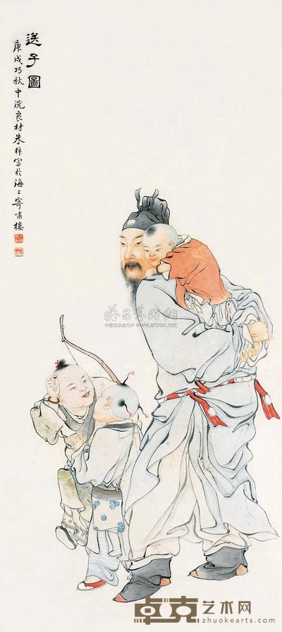 朱良材 送子图 立轴 100×44cm