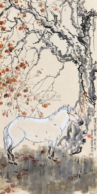 容大块 秋树白马 镜片 110×55cm