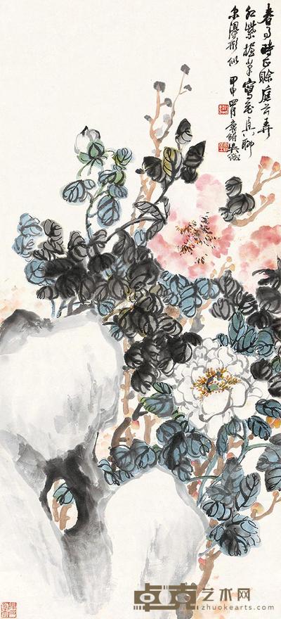 吴徵 花卉 立轴 85×38cm