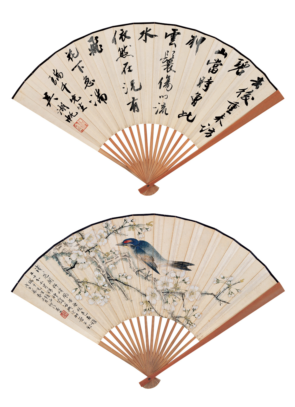陆抑非吴湖帆花鸟书法成扇