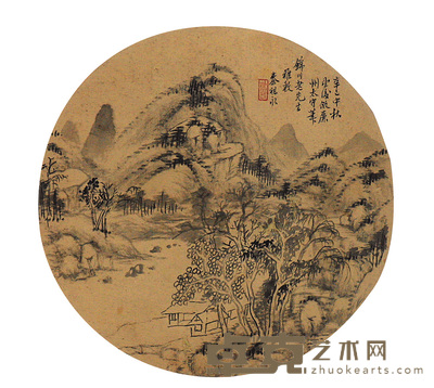 秦祖永 山水团扇 镜心 24.5×24.5cm