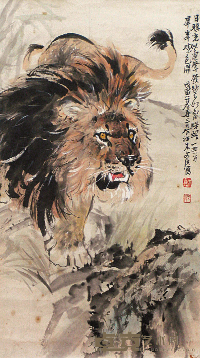朱文侯 狮子 立轴 69×39cm