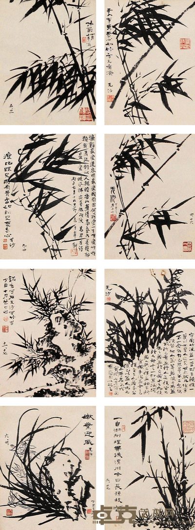冯无沙 兰花（八幅） 立轴 23×17cm×8