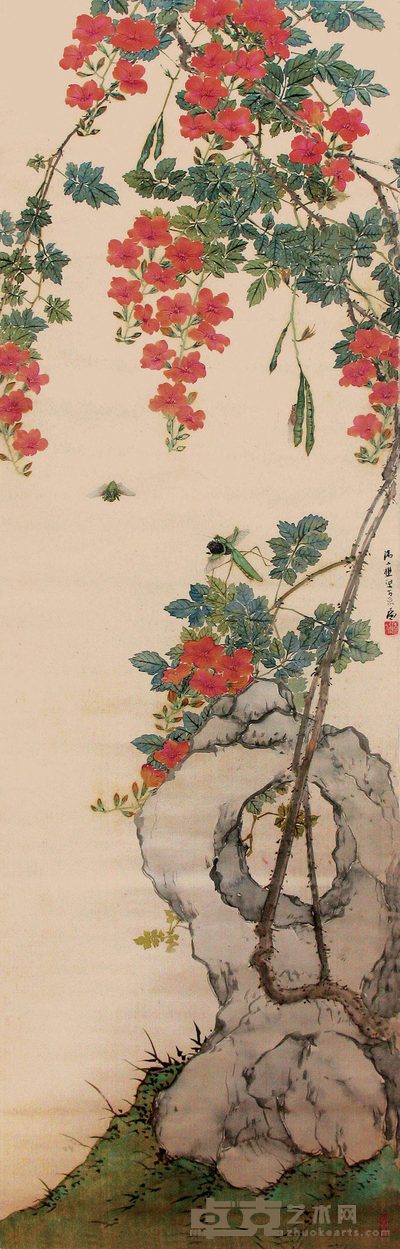 居帘 花虫 立轴 131×42cm