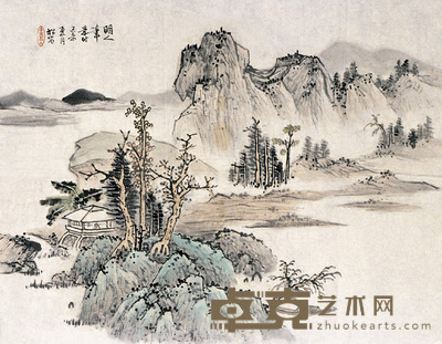 松岩 山水 镜心 34×44cm