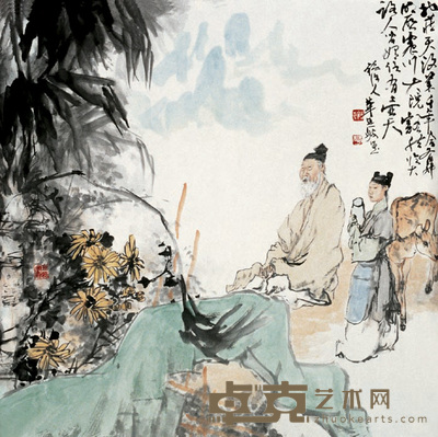 华其敏 赏菊图 镜心 68×68cm