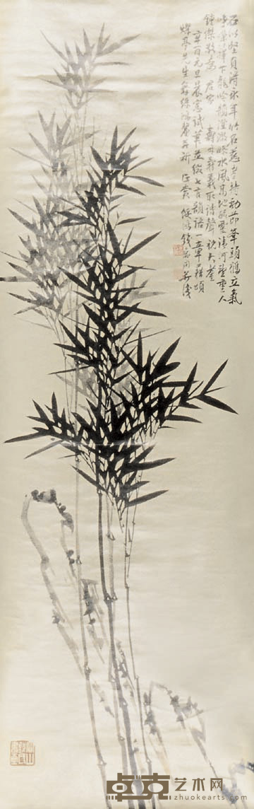 钱衡同 竹石 立轴 124×40cm
