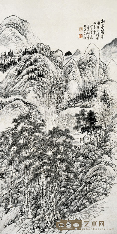 姚兆 松亭读书 立轴 135×67cm
