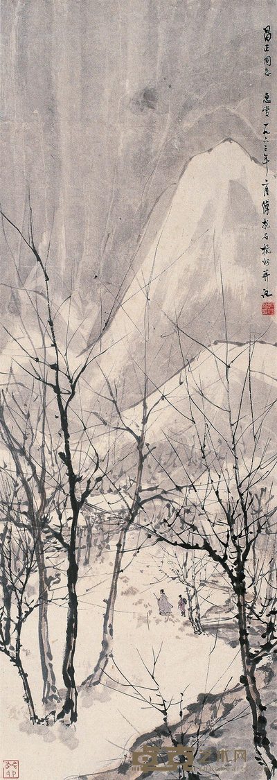 傅抱石 1963年作 踏雪访友 立轴 96×34cm
