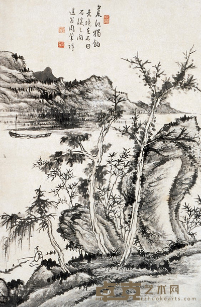 周兆祥 荒江独钓 立轴 66×44cm