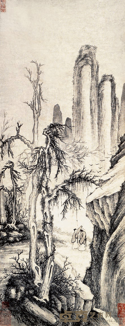 佚名 山水人物 立轴 103×43cm