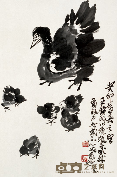 王铸九 群鸡 立轴 67×45cm