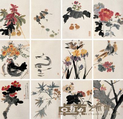程多多 花鸟游鱼 四屏 135×35×4cm