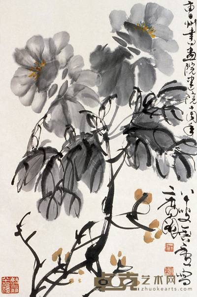 许麟庐 花卉 立轴 68×45cm