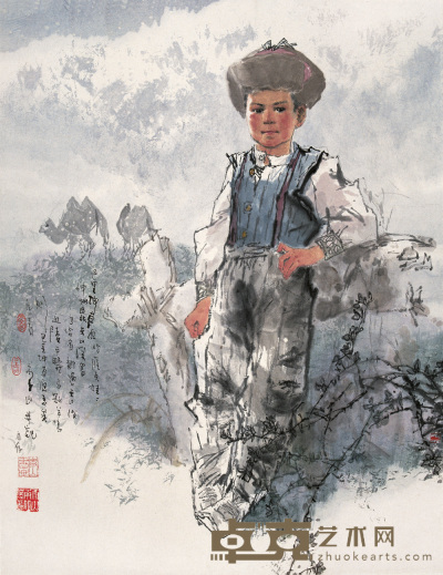 李山 1987年作 哈萨克娃娃 镜心 80×62cm